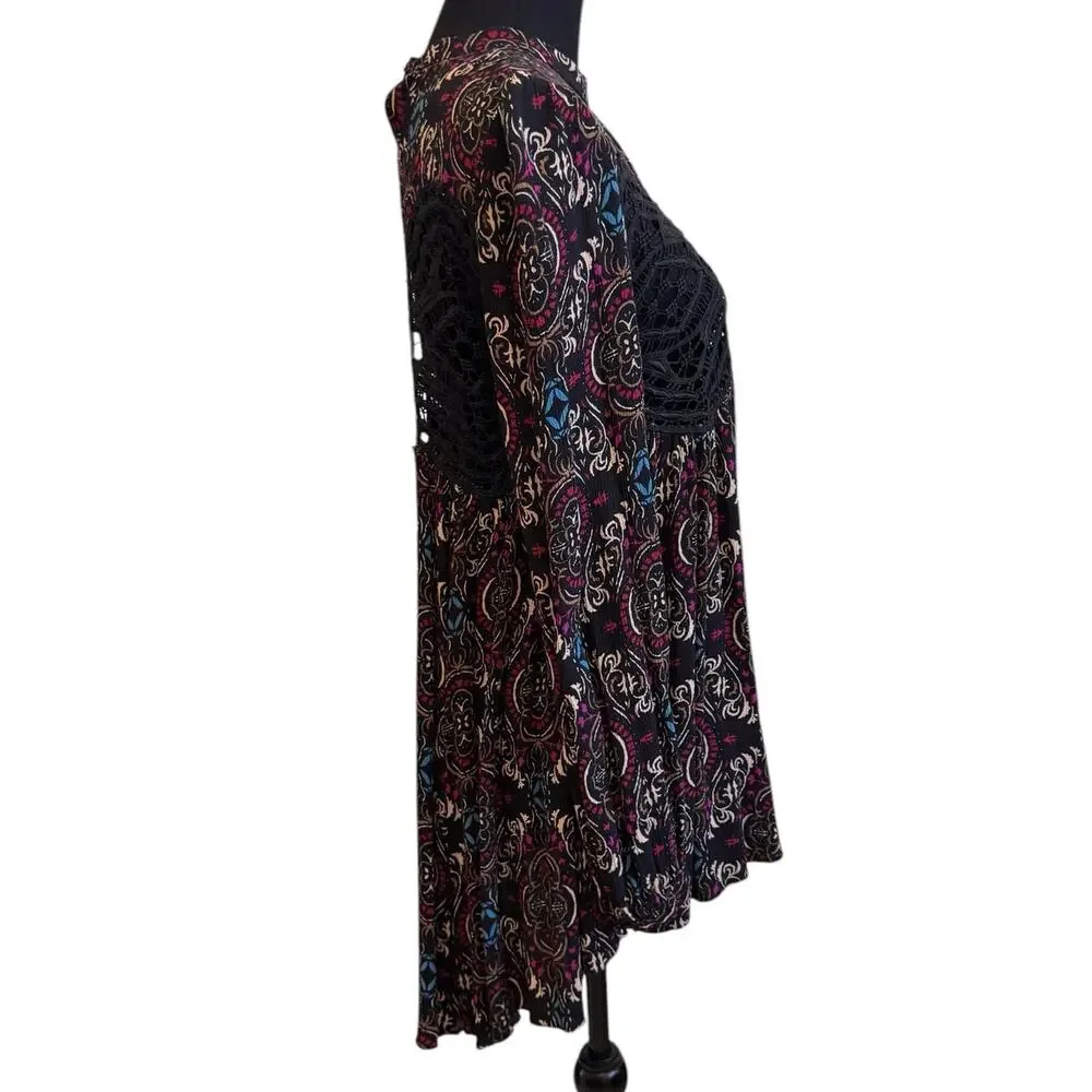 NEW FREE PEOPLE Black Paisley Print Tunic Dress Size S